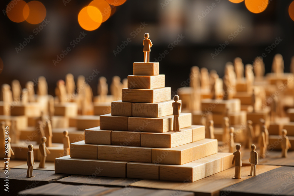 Aufkleber Wooden cube block print screen person icon which link connection network for organisation structure social network  Generative AI technology.
