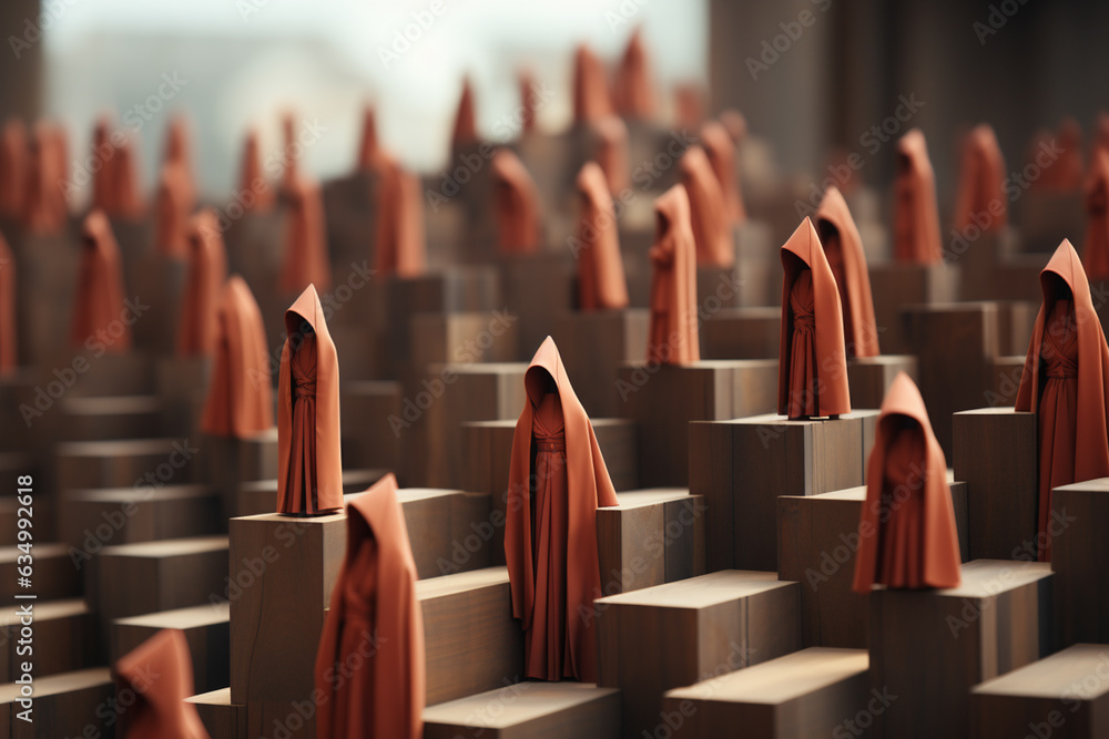 Aufkleber Wooden cube block print screen person icon which link connection network for organisation structure social network  Generative AI technology.