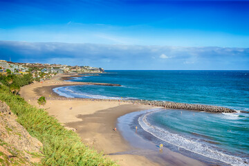 The Canary Islands Ideas. Picturesque View of Playa del Ingles Beach in Maspalomas at Gran Canaria...