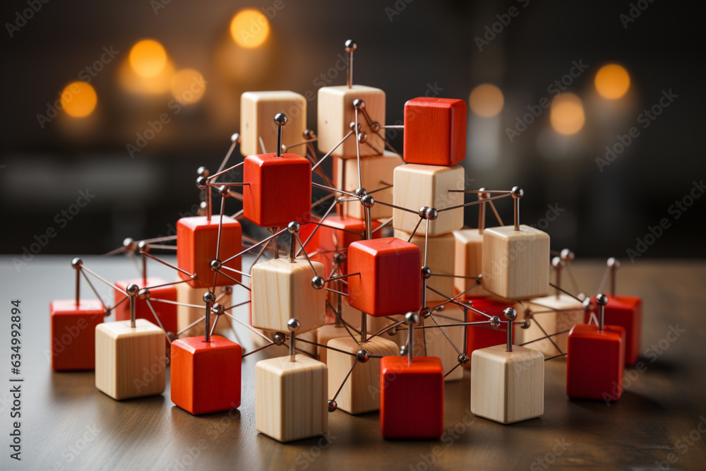 Aufkleber Wooden cube block print screen person icon which link connection network for organisation structure social network and teamwork concept. Generative AI technology.