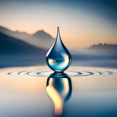 3D Water drop of Clean water, Vector isolated Transparency Single Blue Shiny Raindrop with water splashes, Element Design concept for World Water day, Earth Day. Generative AI