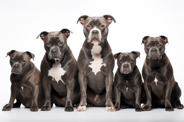 American Staffordshire Terrier Family Foursome Dogs Sitting On A White Background