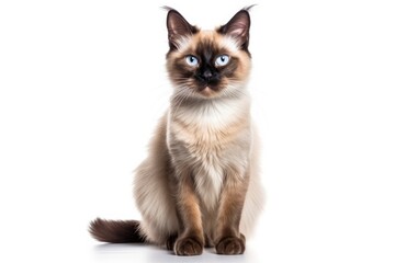 Balinese Cat Stands On A White Background - obrazy, fototapety, plakaty
