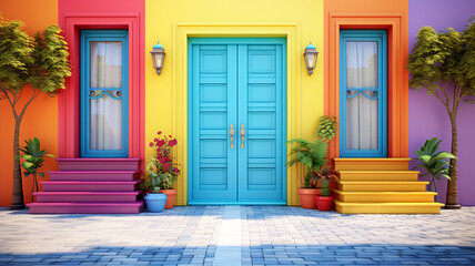 Fototapeta na wymiar Neat and colorful front door, bright mood