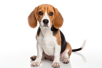 Beagle Dog Sitting On A White Background