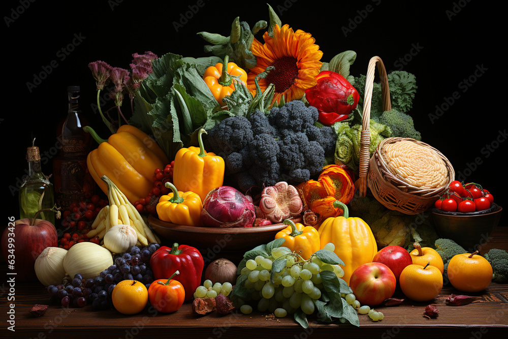 Aufkleber a colorful assortment of fresh fruits and vegetables, representing a balanced diet. generative ai te