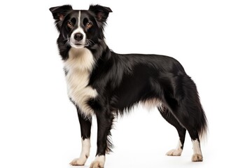 Border Collie Dog Stands On A White Background