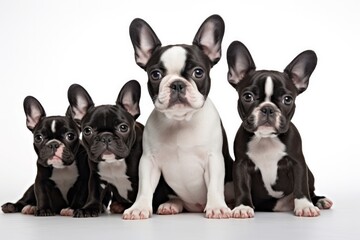 Boston Terrier Family Foursome Dogs Sitting On A White Background