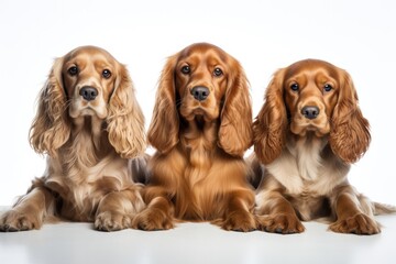 Cocker Spaniel Family Foursome Dogs Sitting On A White Background