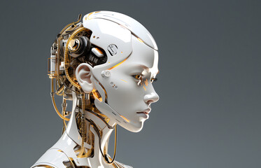 Beautiful female robot with artificial intelligence. - obrazy, fototapety, plakaty
