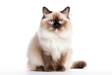 Fototapeta na wymiar Himalayan Cat Stands On A White Background