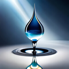 3D Water drop of Clean water, Vector isolated Transparency Single Blue Shiny Raindrop with water splashes, Element Design concept for World Water day, Earth Day. Generative AI