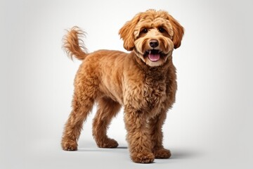 Labradoodle Dog Stands On A White Background