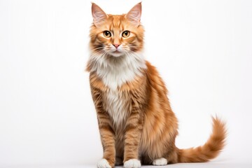 Laperm Cat Stands On A White Background
