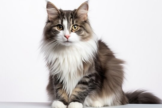 Norwegian Forest Cat Cat Stands On A White Background