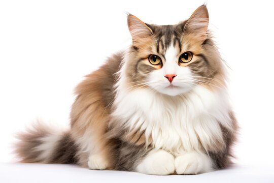 Ragamuffin Cat Sitting On A White Background