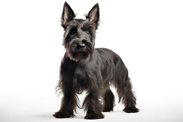 Scottish Terrier Dog Stands On A White Background