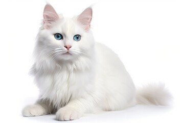 Fototapeta na wymiar Turkish Angora Cat Sitting On A White Background