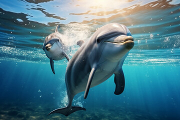 dolphins swim in the ocean