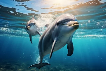 Meubelstickers dolphins swim in the ocean © aryani