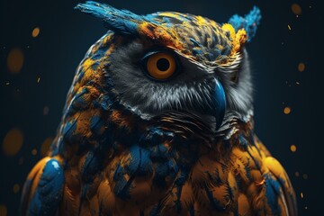Blue and yellow abstract owl art. Generative AI