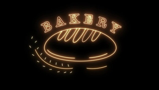 Flashing bread bun icon neon light perfect for bakery shop banner motion on brick wall background