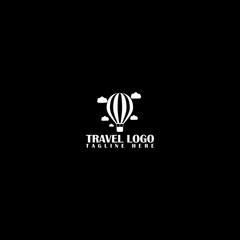 Travel logo air balloon template icon isolated on dark background