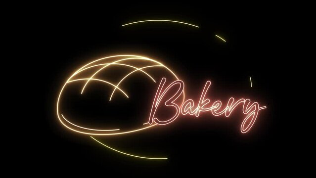 Flashing bread bun icon neon light perfect for bakery shop banner motion on brick wall background
