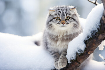 pallas cat in the snow - obrazy, fototapety, plakaty