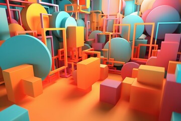 Abstract 3D shapes make a colorful business backdrop with copy-space. Generative AI