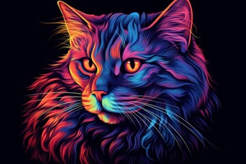 Portrait of a maine coon cat created with bright paint splatters