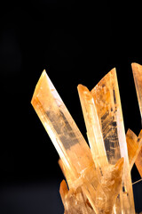yellow selenite (gypsum) crystal, macro detail texture background. close-up raw rough unpolished...