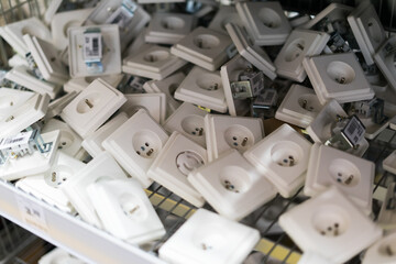 Store socket and switch display of products on sale on wall demonstration models for customers