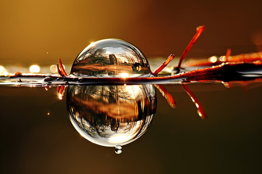 Focused water drop in the lake nature. AI Generated high resolution wallpaper.