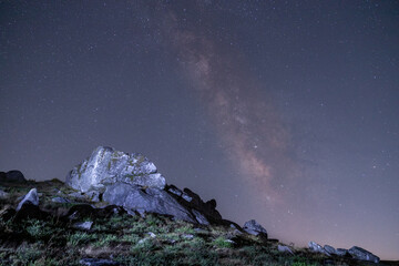 Milky way over Boroas rocks in Serra da Freita - obrazy, fototapety, plakaty