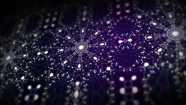 Geometric kaleidoscope mosaic design. Abstract purple background with small dots. Looped animation.