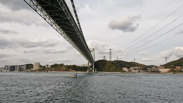 Kanmon bridge and the kanmon strait in between the japanese island Honshu and Kyushu
