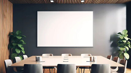 Meeting room with empty billboard. Generative ai design concept art.
