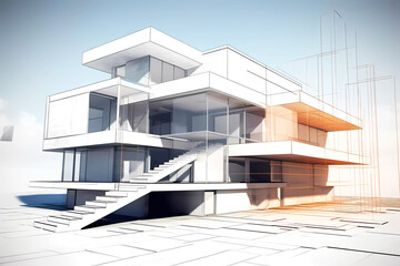 Architecture modern house abstract rendering. Generative ai design.
