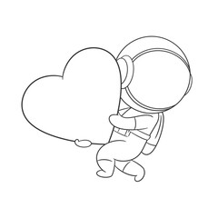 Astronaut carrying a big heart balloon for coloring