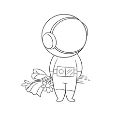 Astronaut carrying wreath in hand for coloring
