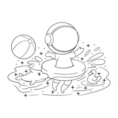 Astronaut is swimming in a swim balloon for coloring