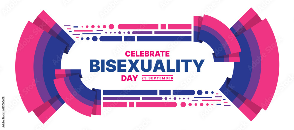 Poster celebrate bisexuality day - text in frame with abstract color of bisexual flag curve layer and shape