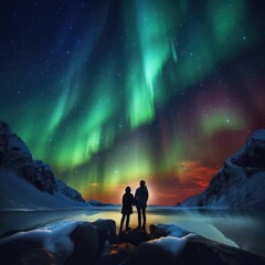 couple in the mountains - obrazy, fototapety, plakaty