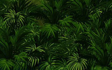 Vector banners with green tropical leaves on black background. 