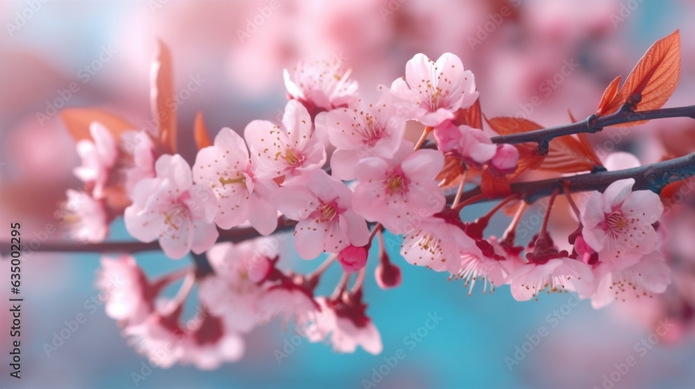 Wall mural beautiful spring floral background with branches of bl generative ai