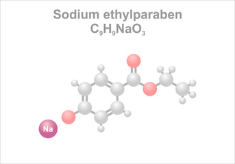 Sodium ethylparaben. Simplified scheme of the molecule. Antifungal additive in foods.