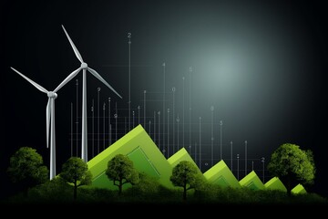 Eco energy growth chart with wind turbine and green environment. Generative AI