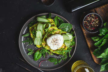 Zucchini waffles with poached egg