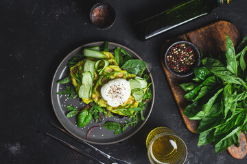 Zucchini waffles with poached egg